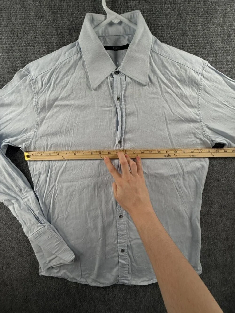 Gucci Blue French Cuff Long Sleeve Button Up Shirt Italy Size 16 Cotton Point